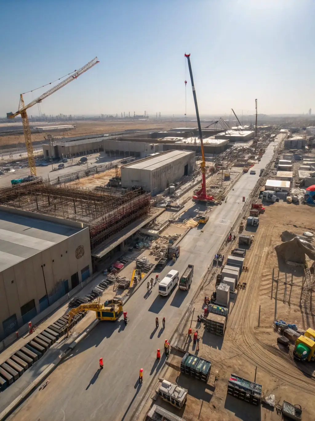 An aerial view of a large-scale construction site with multiple buildings under development, showcasing the scope and potential of construction projects funded by Iron Gate Lending.